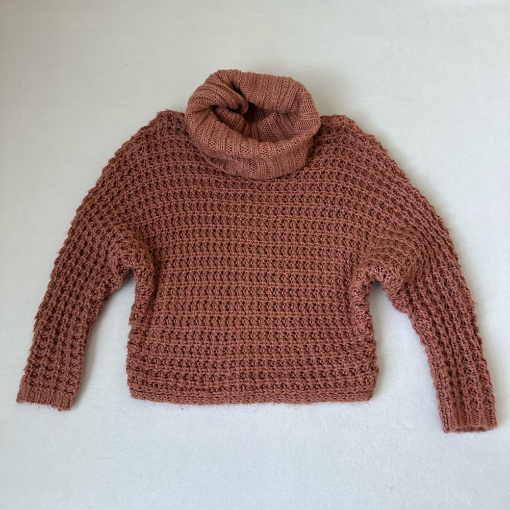 Express Chunky Knit Cropped Turtleneck Sweater – XS Rusty Pink